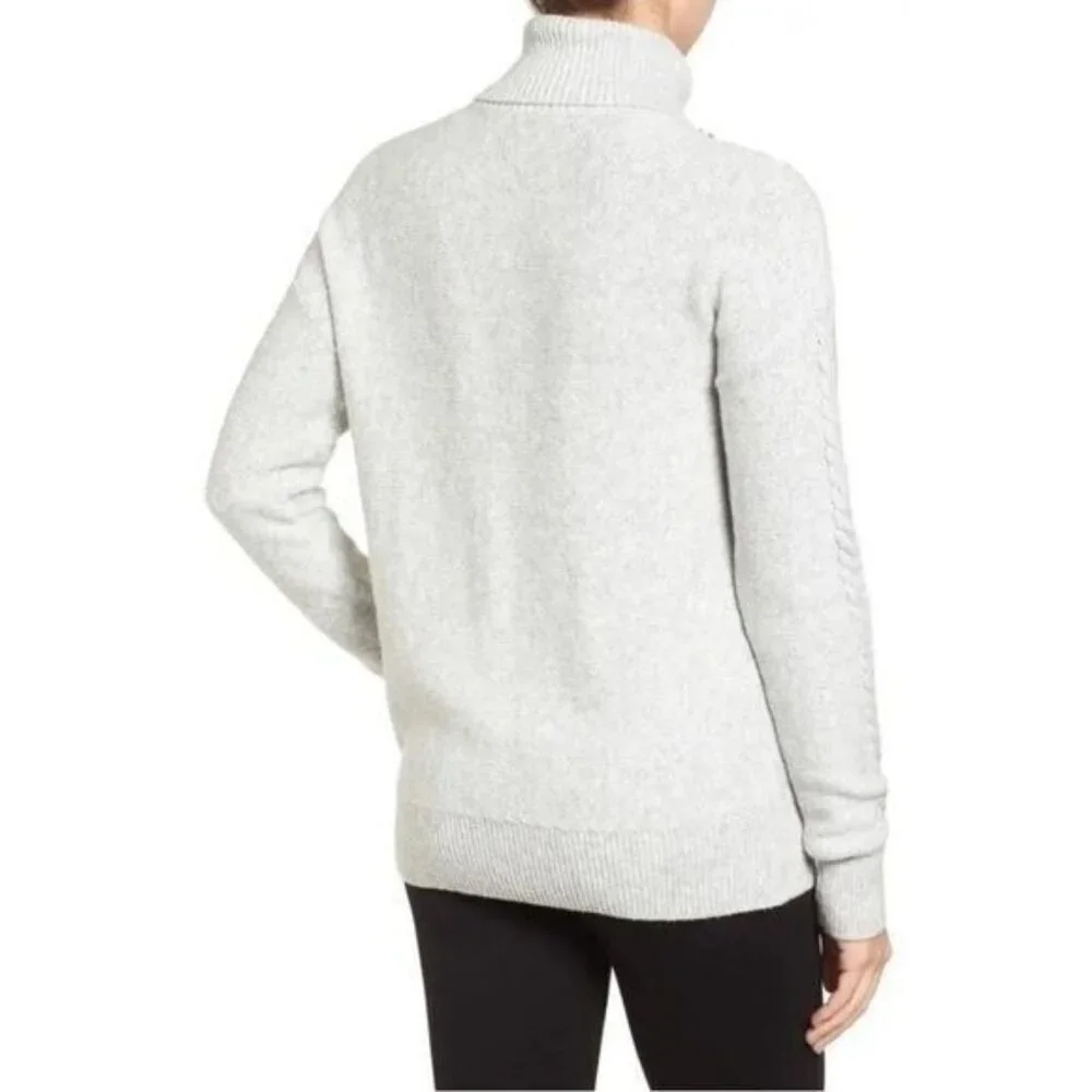 Halogen Wool Blend Turtle Neck Beaded Knit Sweater Holiday Cozy‎ Cabincore MP